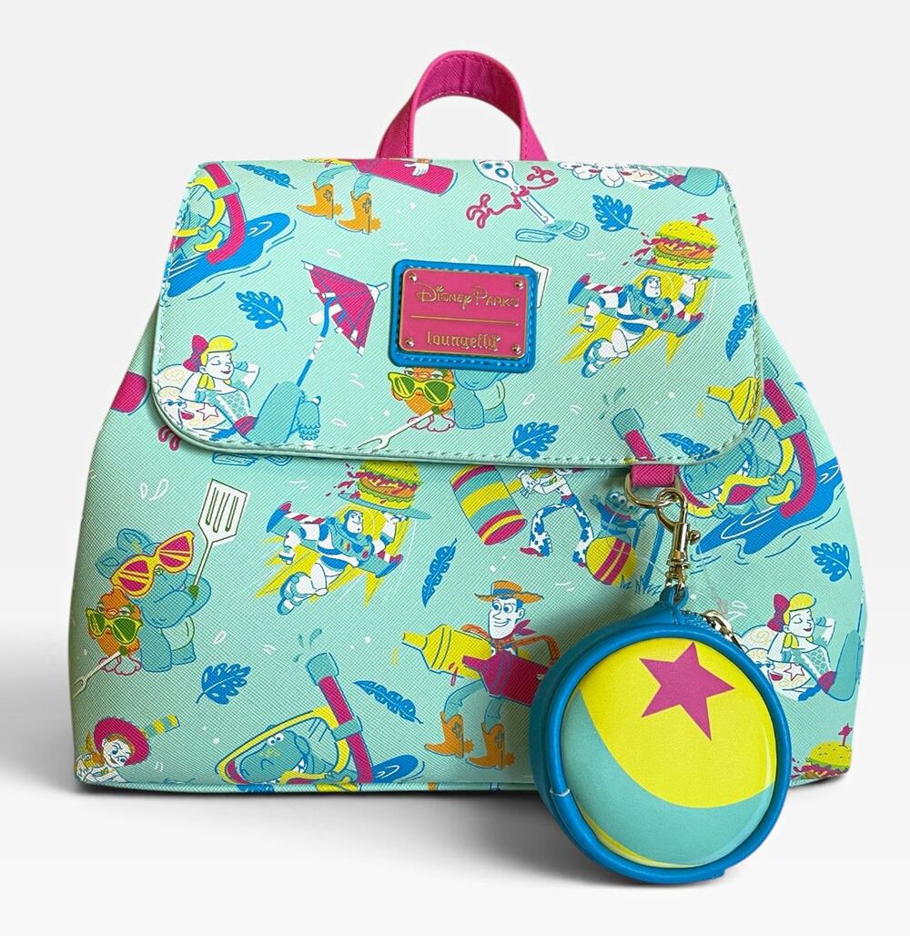 Loungefly Disney Parks Toy Story Mini Backpack w/ Ball Coin Purse 2020 Blue Pink